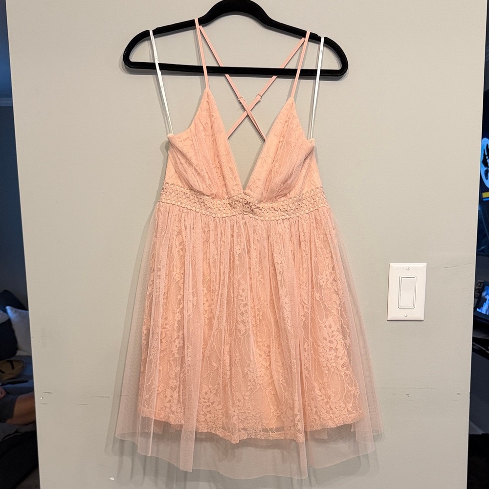 Lulu's Blush Lace Dress with Strappy Back